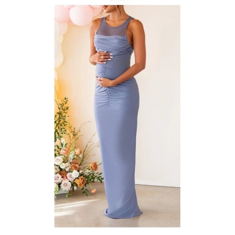 CLUB L London Womens Dress Gray  Maxi Sleeveless Ruched Zip Maternity 12 New